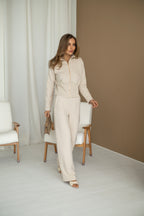 Women's Knit Two-Piece Set OSTENDE — Zip Crop Top & Straight Trousers