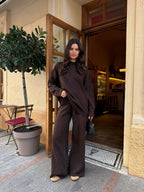 Oversized Sweater Trouser and Scarf Set in chocolate, main view