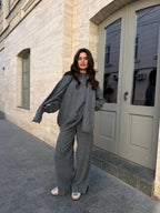 Oversized Sweater Trouser and Scarf Set in gray, main view