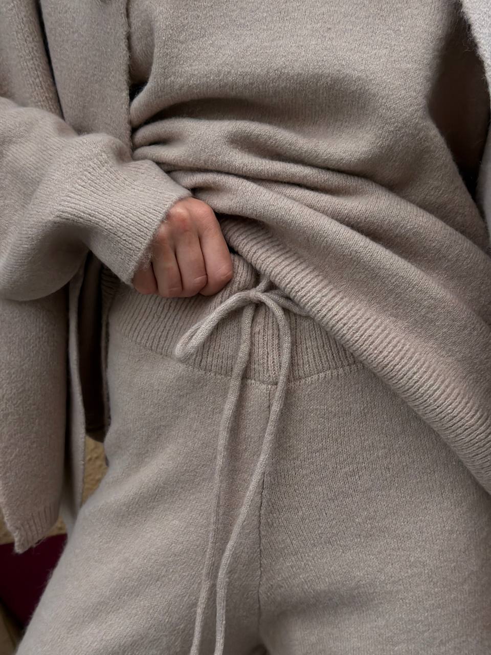 Oversized Sweater Trouser and Scarf Set in taupe, alternate view