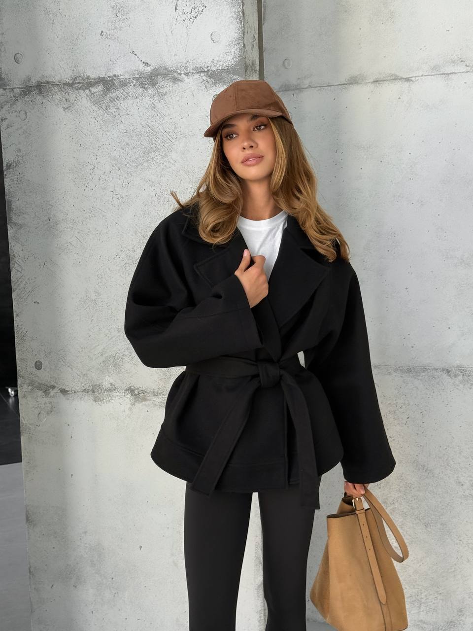 Women's Wool-Blend Oversized Half Coat in black, main view