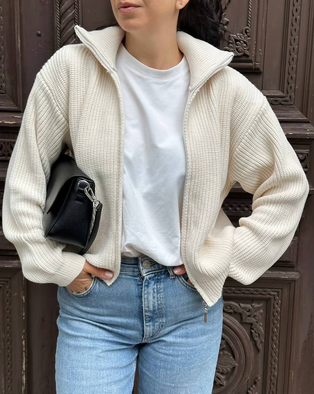 Oversized Knit Zip Bomber