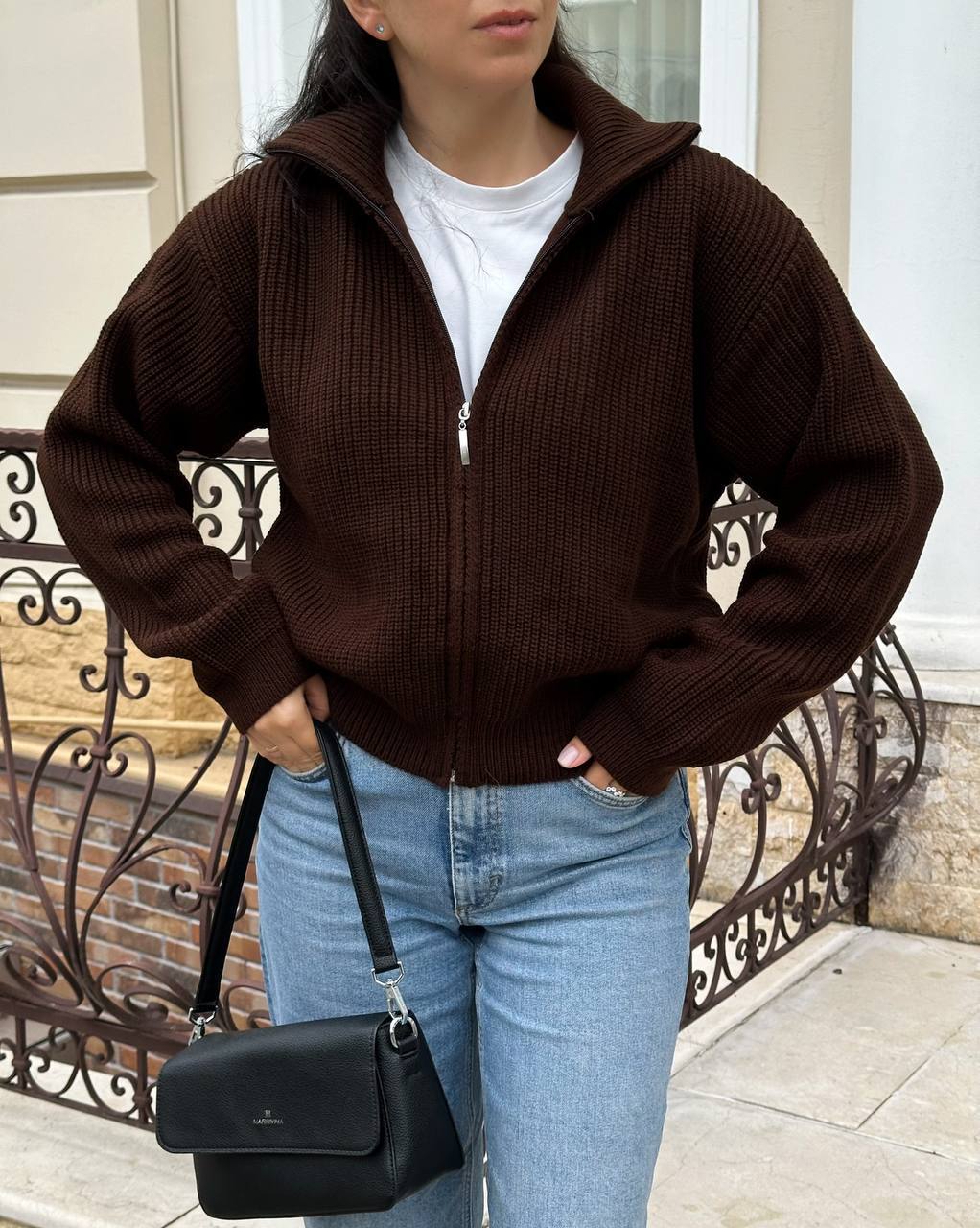 Oversized Knit Zip Bomber