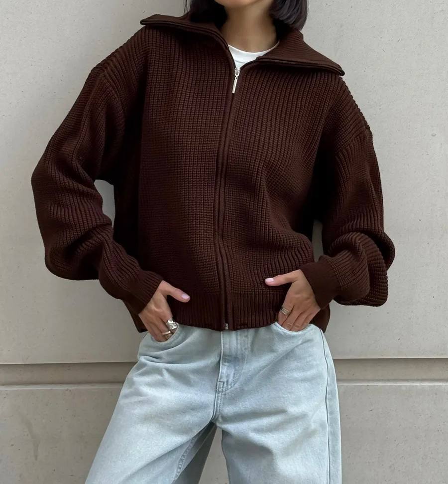 Oversized Knit Zip Bomber
