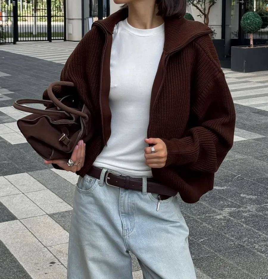 Oversized Knit Zip Bomber