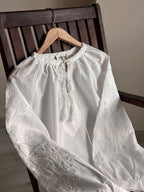 Women's White Embroidered Tie-Neck Vyshyvanka Blouse - product photo 2