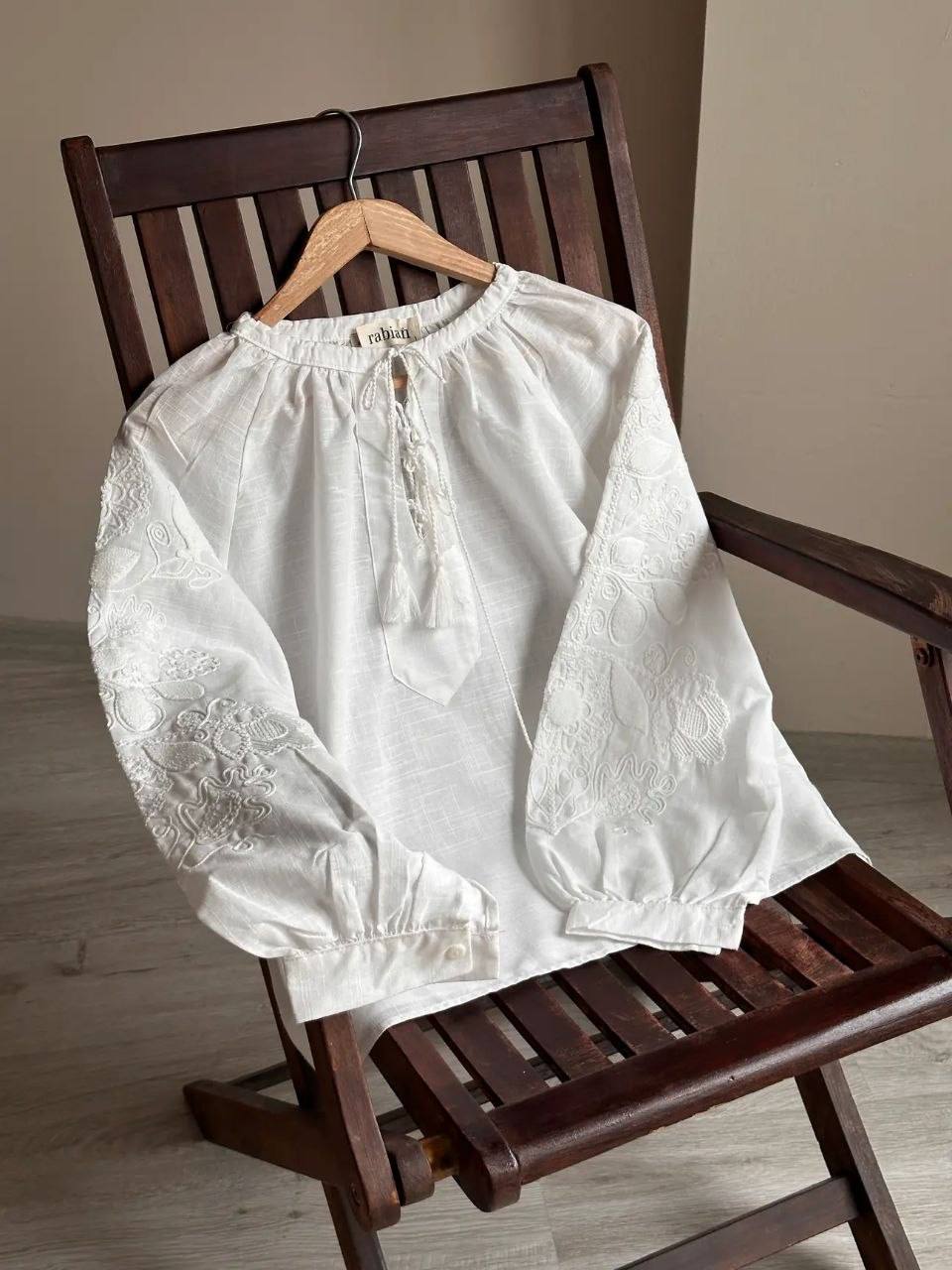 Women's White Embroidered Tie-Neck Vyshyvanka Blouse - product photo 3