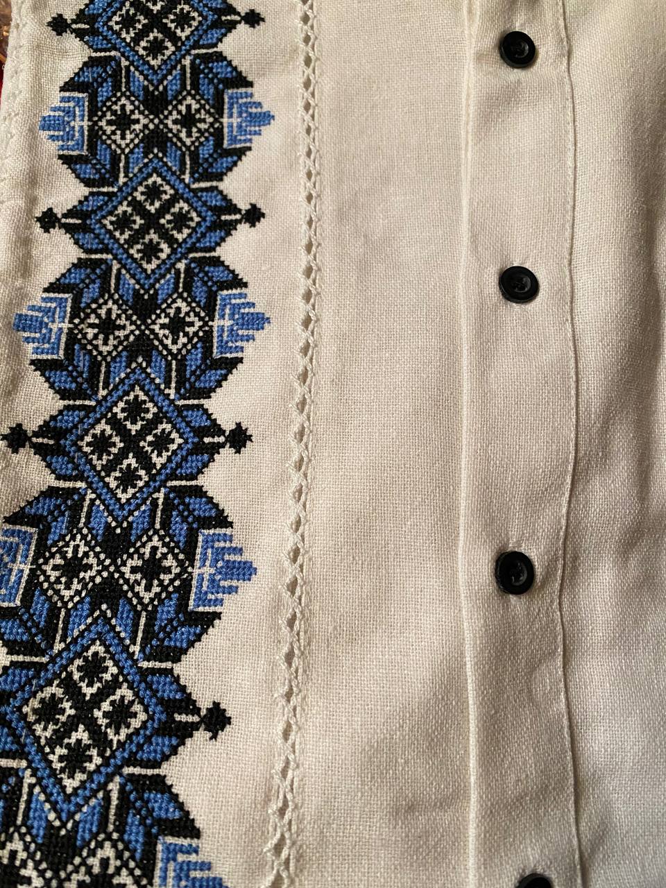 Men's White Embroidered Button-Up Vyshyvanka Shirt - One-Sleeve Detail - product photo 2