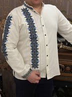 Men's White Embroidered Button-Up Vyshyvanka Shirt - One-Sleeve Detail - product photo 4