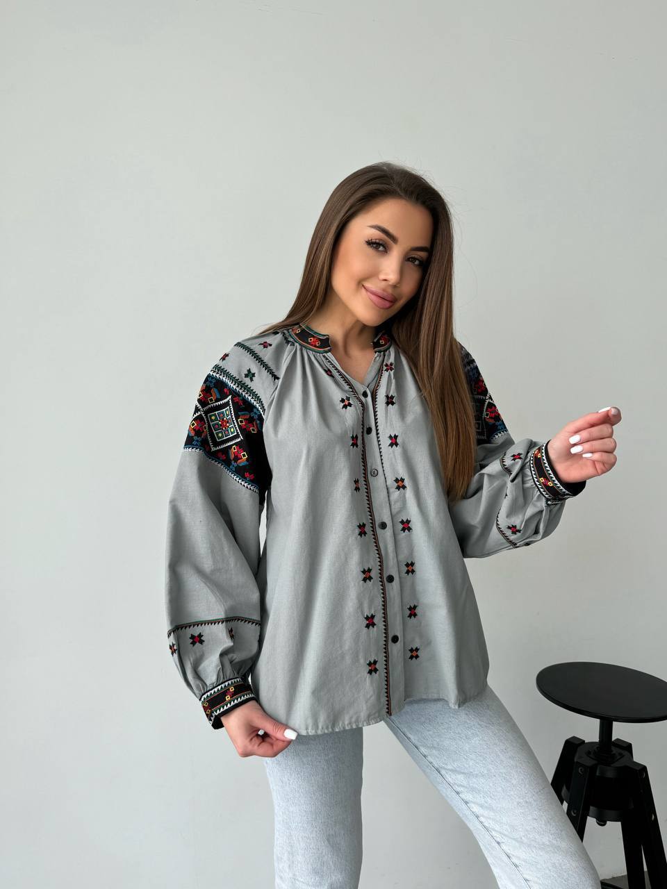 Women's Button-Up Embroidered Vyshyvanka Shirt - Matching Couple Style - product photo 1