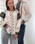 Men's Button-Up Embroidered Vyshyvanka Shirt - Matching Couple Style - product photo 2