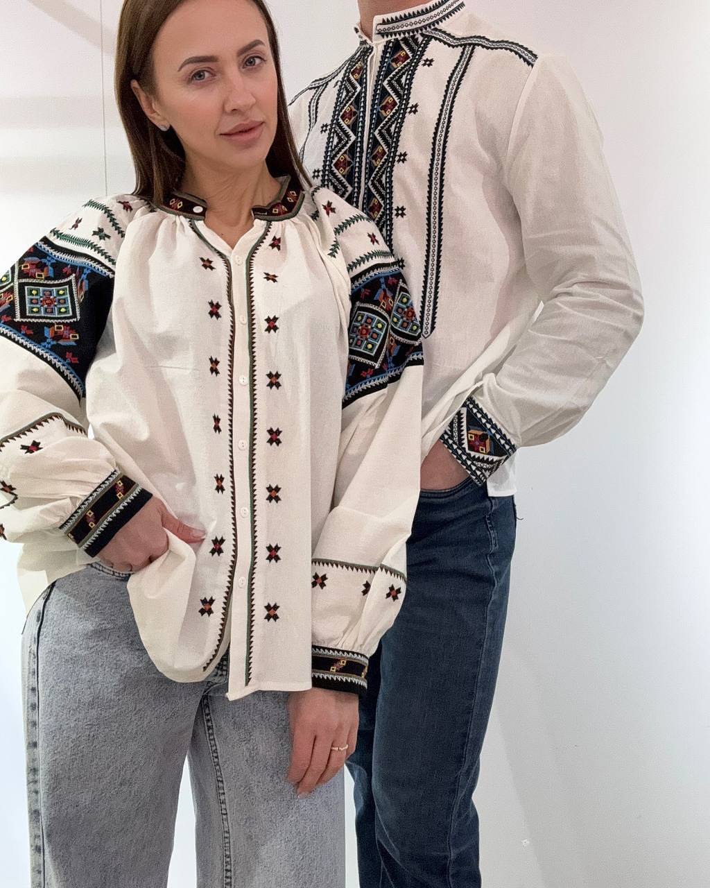 Men's Button-Up Embroidered Vyshyvanka Shirt - Matching Couple Style - product photo 2