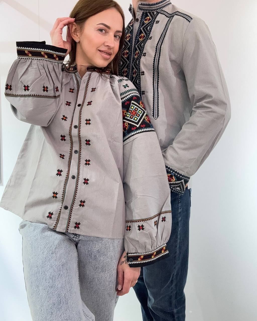 Men's Button-Up Embroidered Vyshyvanka Shirt - Matching Couple Style - product photo 3