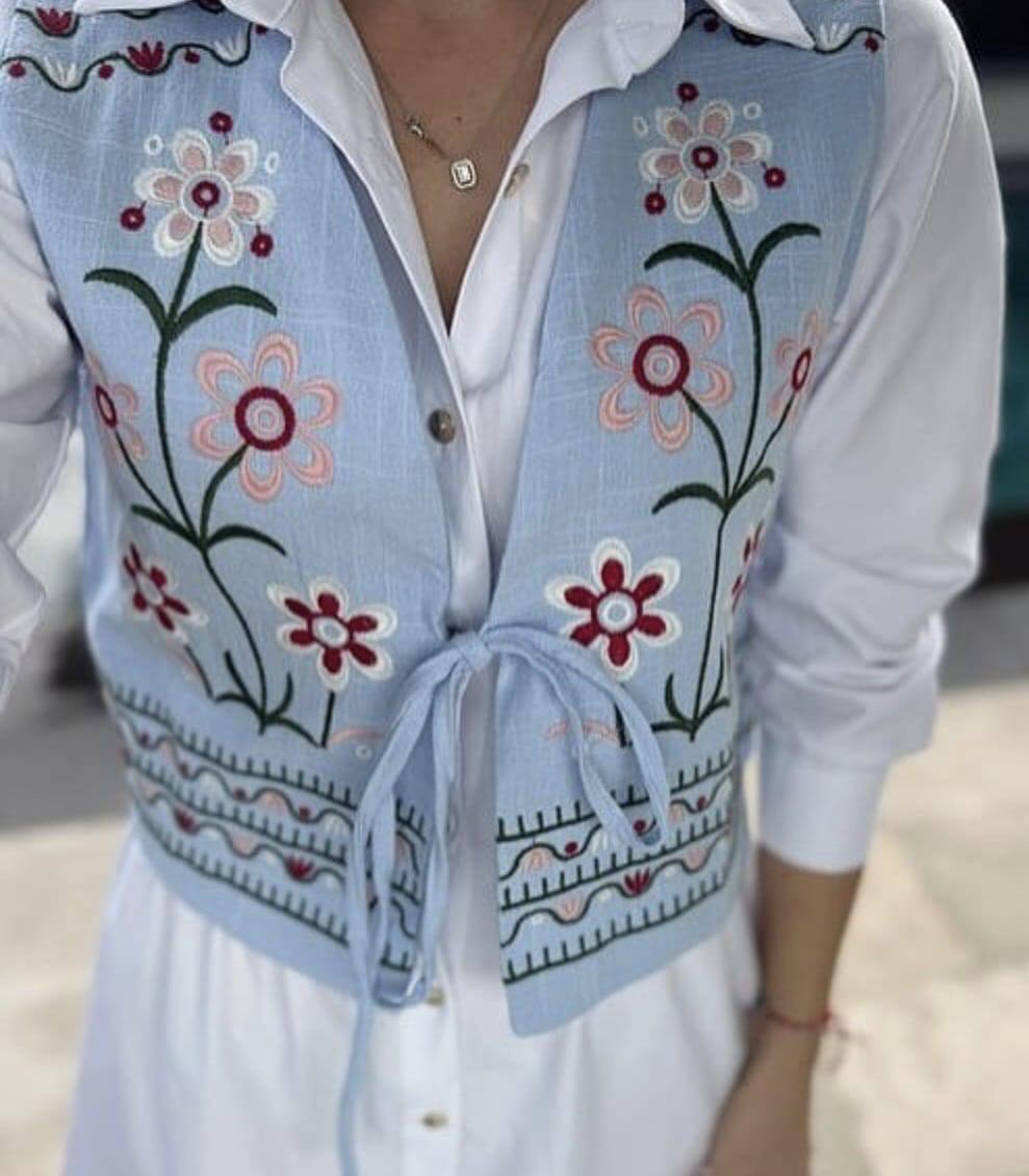 Women's Floral Embroidered Tie Vest - Ukrainian Inspired Layer product photo 3