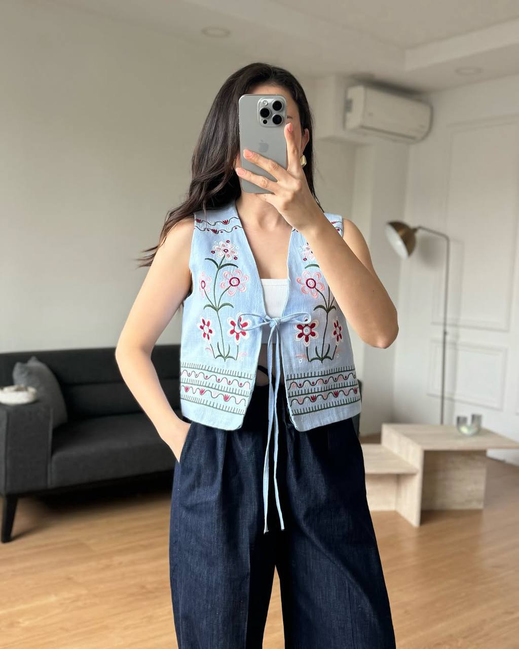 Women's Floral Embroidered Tie Vest - Ukrainian Inspired Layer product photo 4