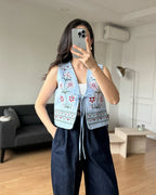 Women's Floral Embroidered Tie Vest - Ukrainian Inspired Layer product photo 4