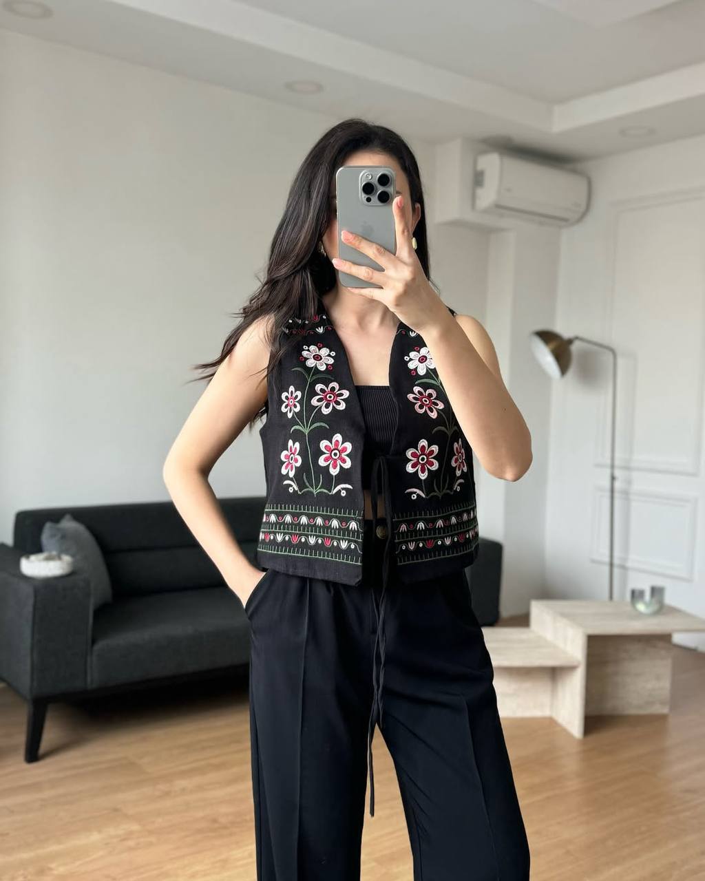 Women's Floral Embroidered Tie Vest - Ukrainian Inspired Layer product photo 5