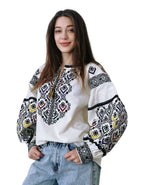 Women's White Tie-Neck Embroidered Vyshyvanka Shirt - Matching Couple Style product photo 4