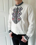 Men's White Cotton Embroidered Vyshyvanka Shirt - Button Front product photo 1