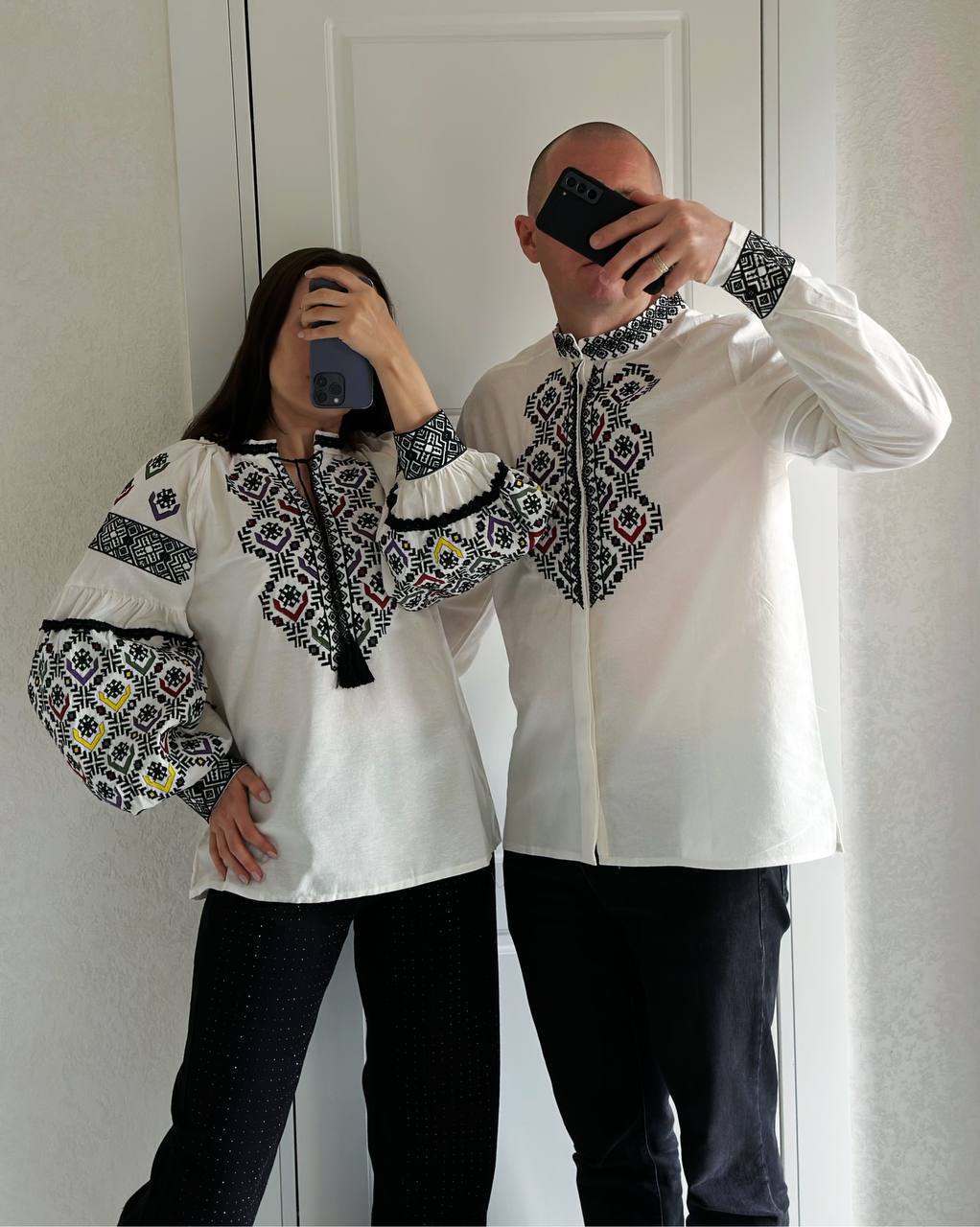 Men's White Cotton Embroidered Vyshyvanka Shirt - Button Front product photo 4