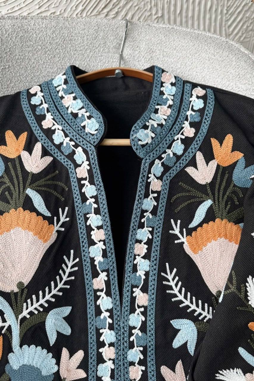 Women's Denim-Cotton Embroidered Jacket - Open Front Vyshyvanka Layer product photo 2