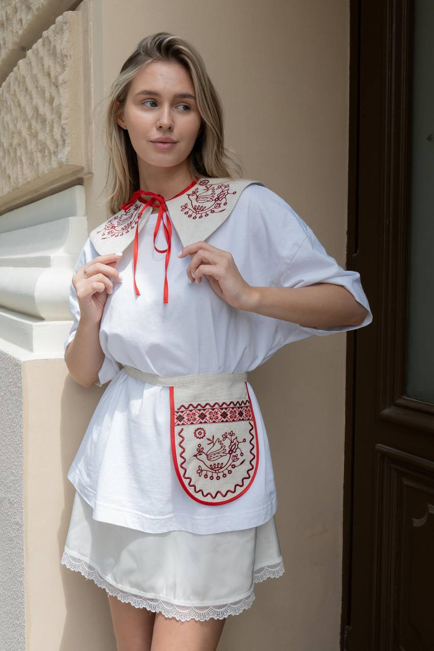 Linen Embroidered Collar and Ladunka Set - Traditional Ukrainian Accessory product photo 5