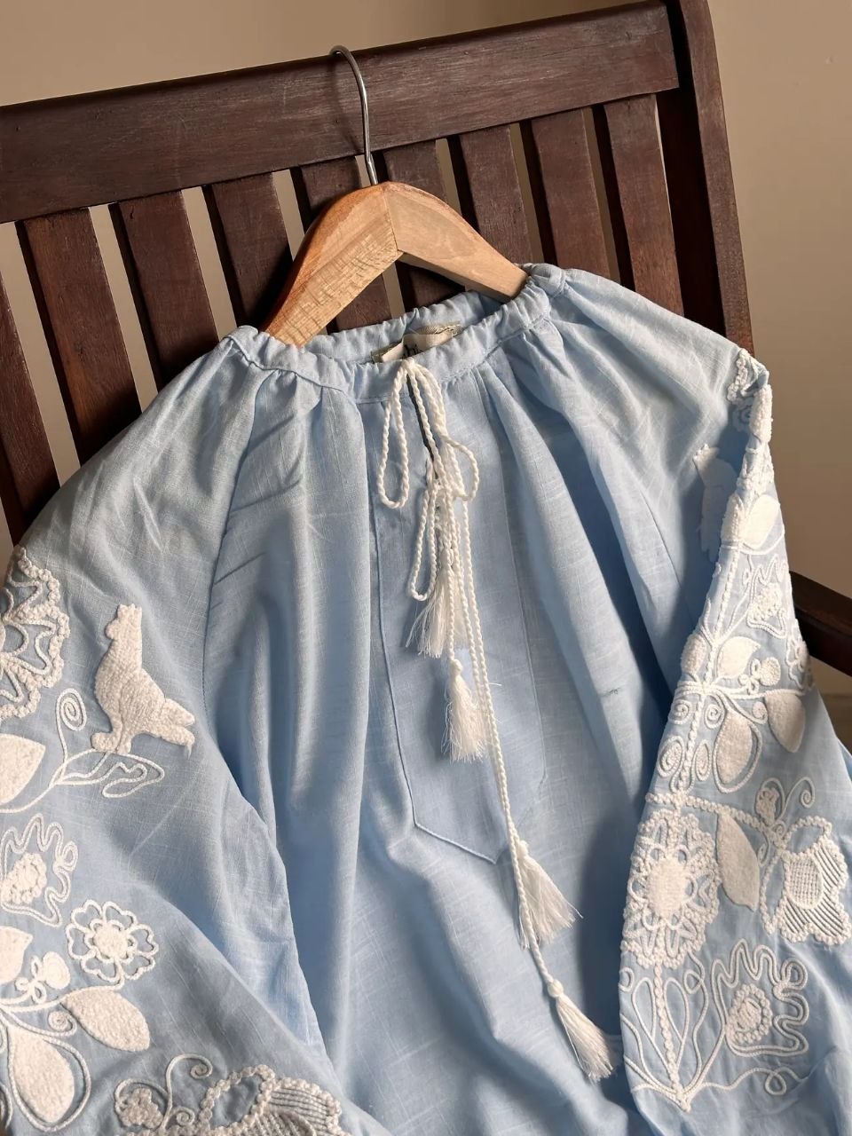 Women's White Embroidered Tie-Neck Vyshyvanka Blouse