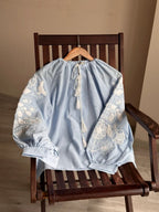 Women's White Embroidered Tie-Neck Vyshyvanka Blouse