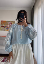 Women's White Embroidered Tie-Neck Vyshyvanka Blouse