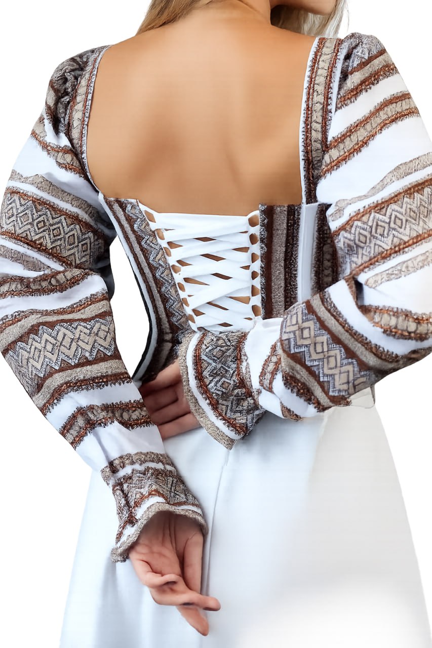 Kalyna Detachable-Sleeve Embroidered Corset Top