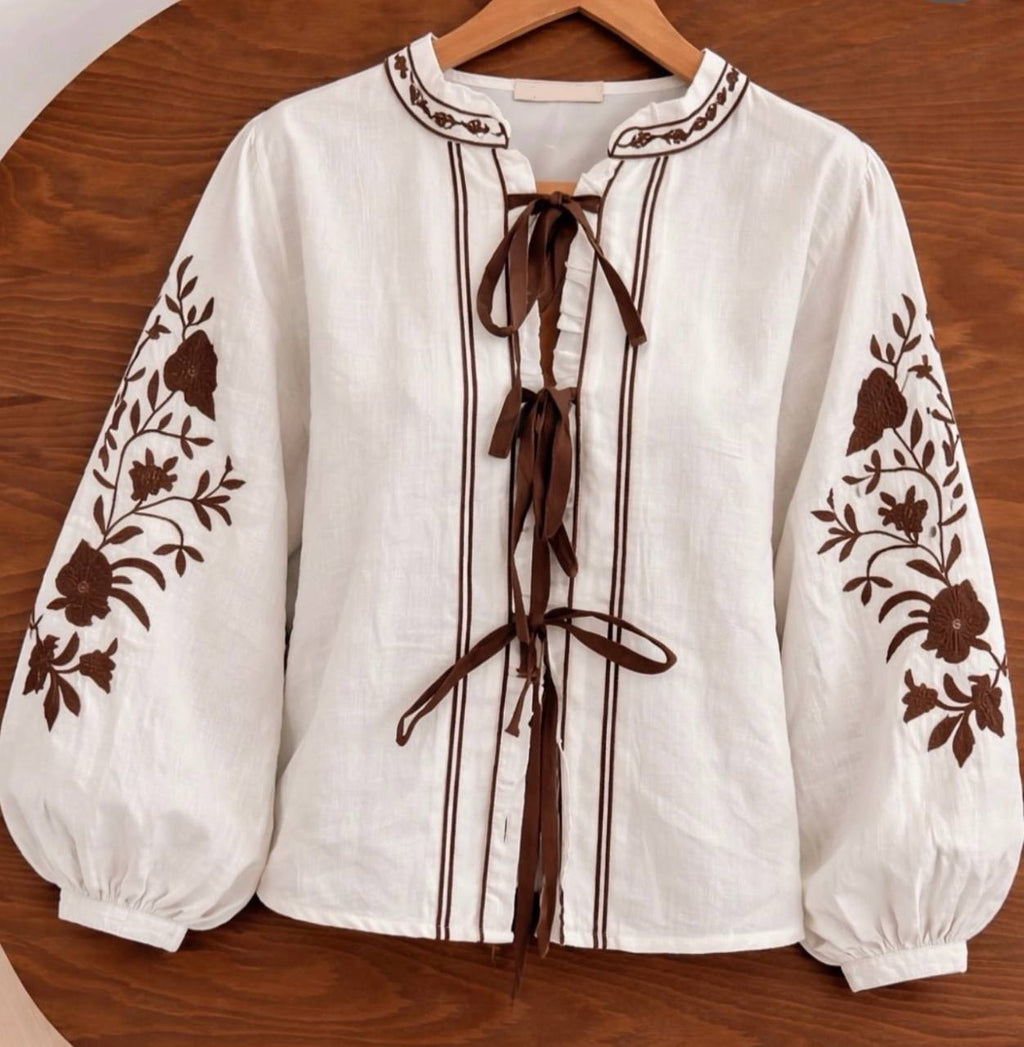 Ruta Floral Tie-Front Muslin Blouse