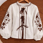 Ruta Floral Tie-Front Muslin Blouse