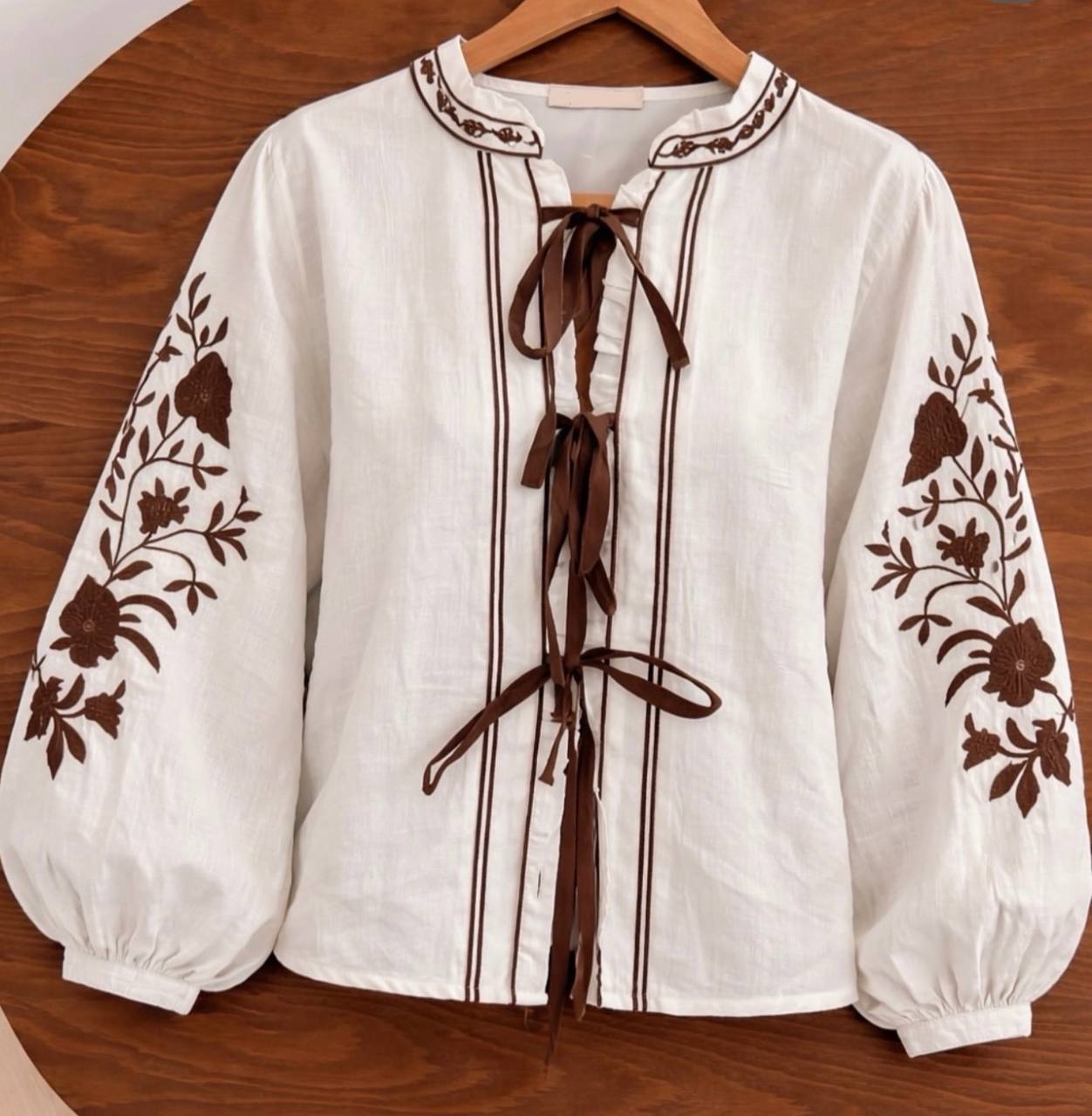 Ruta Floral Tie-Front Muslin Blouse