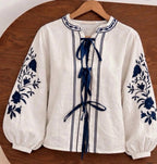 Ruta Floral Tie-Front Muslin Blouse