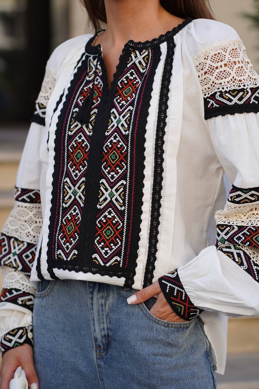 Zorya Lace-Panel Embroidered Blouse