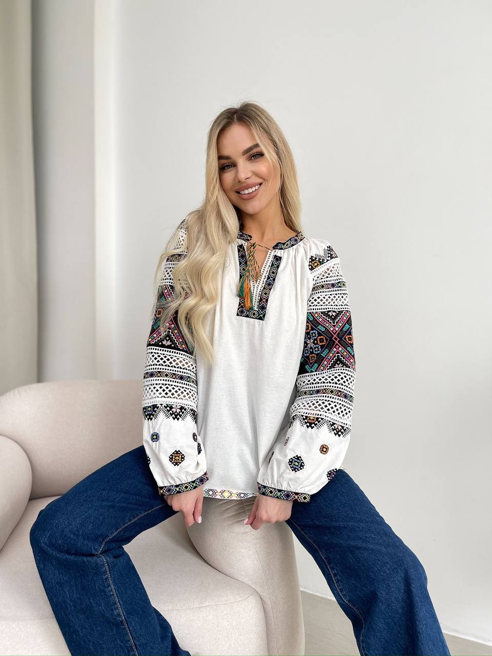 Mavka Macramé-Lace Embroidered Blouse
