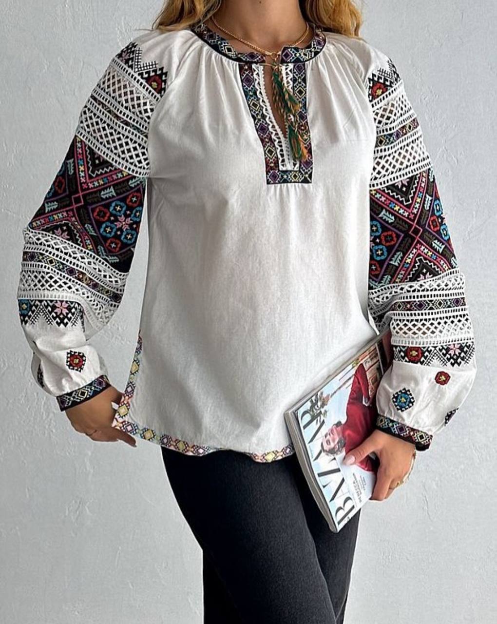 Mavka Macramé-Lace Embroidered Blouse