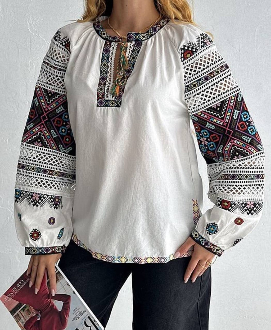 Mavka Macramé-Lace Embroidered Blouse