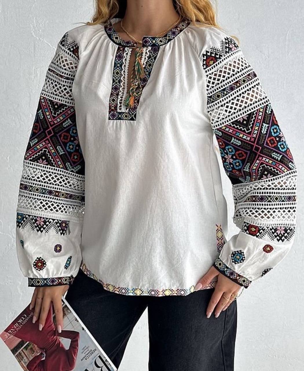 Mavka Macramé-Lace Embroidered Blouse