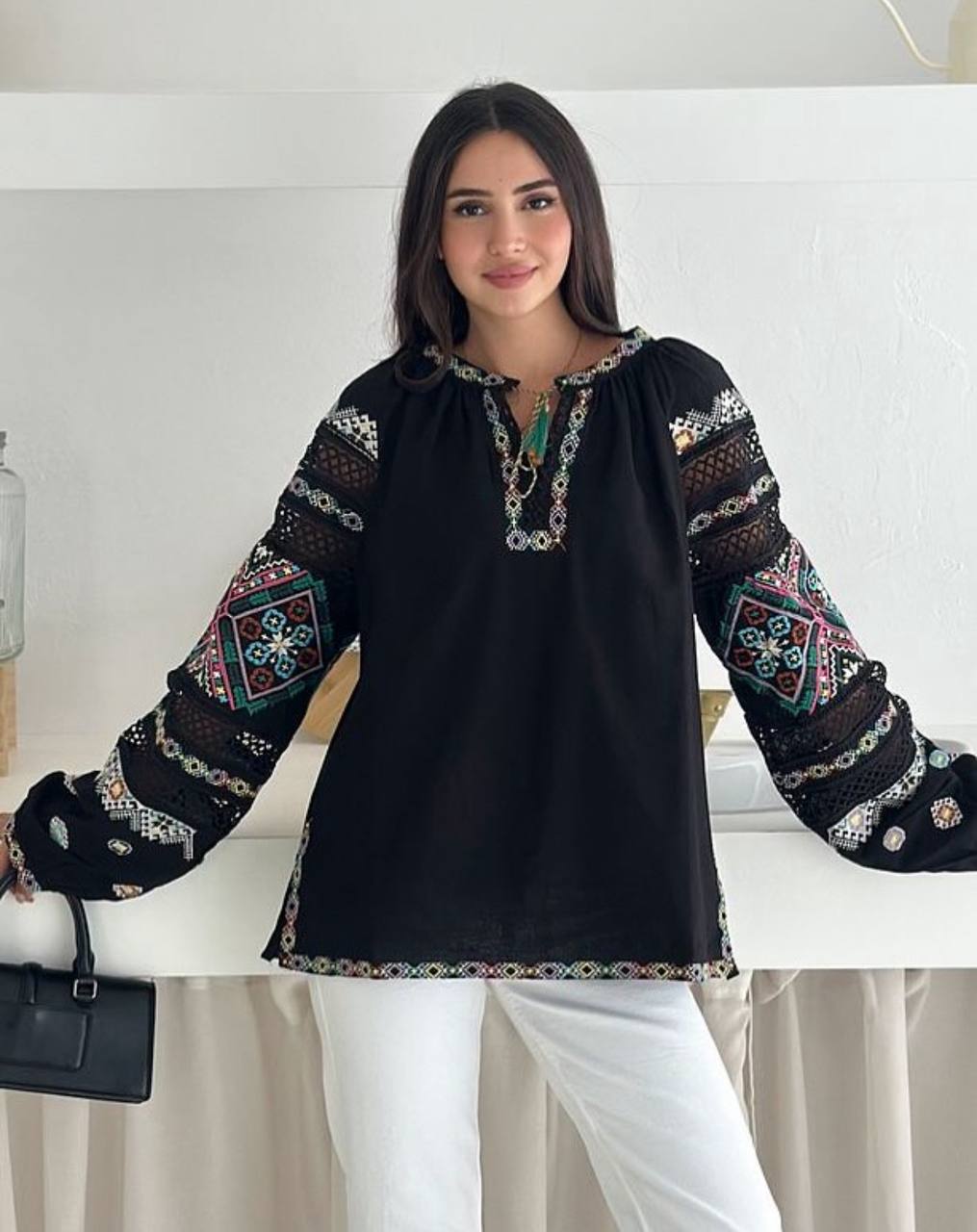 Mavka Macramé-Lace Embroidered Blouse