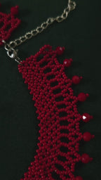 Red Czech Glass Bead Collar Necklace and Earrings Set – product video