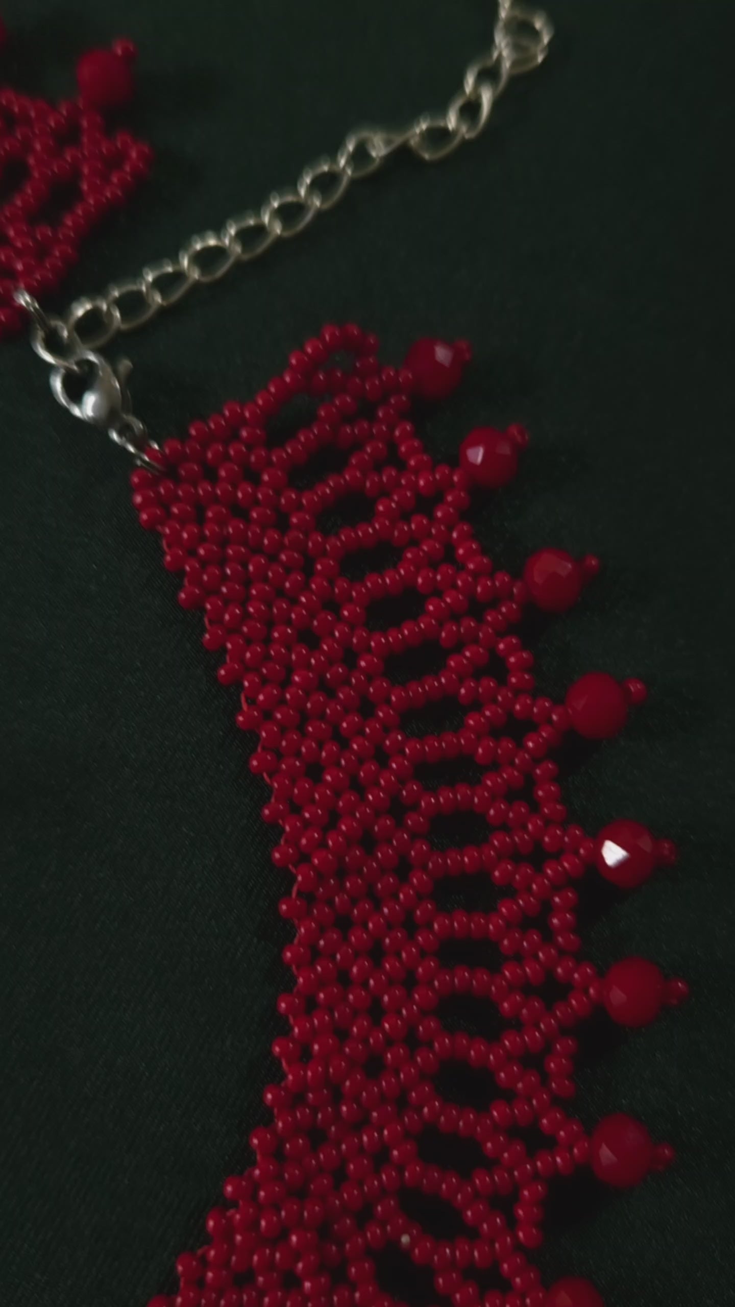Red Czech Glass Bead Collar Necklace and Earrings Set – product video
