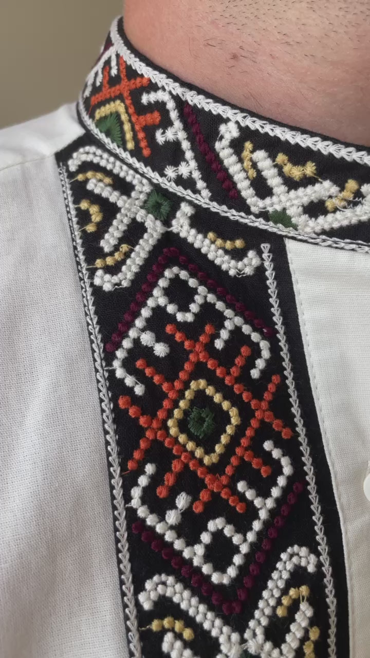 Geometric Classic Embroidered Shirt – Vyshyvanka – Men