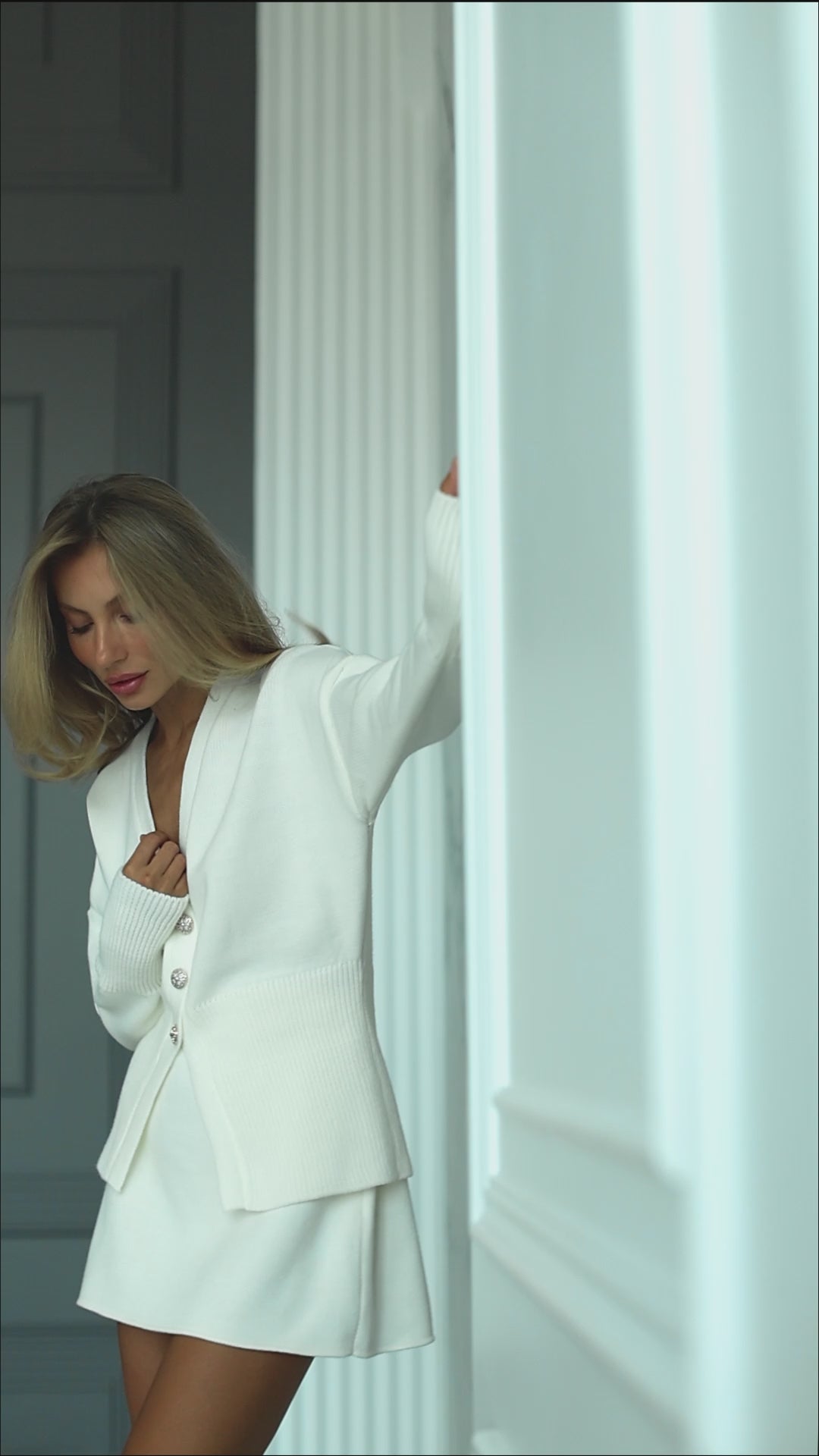 Women's Wool-Blend Cardigan and Mini Skirt Set, product video
