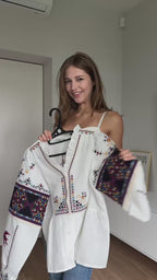 Lada Button-Front Embroidered Peplum Blouse