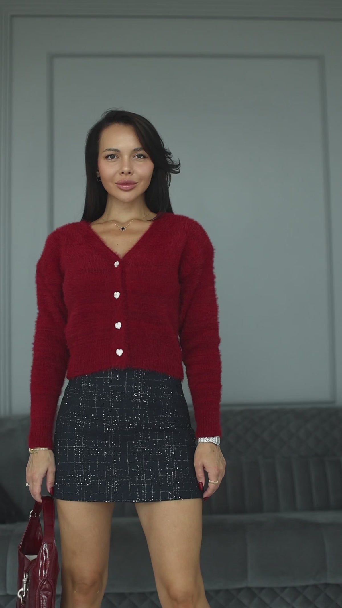 Women's Fluffy V-Neck Button Cardigan, product video