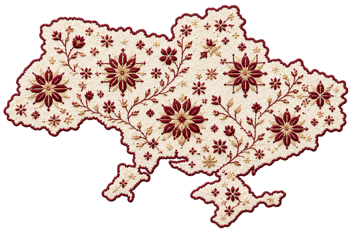 Embroidered map of Ukraine in burgundy and antique gold