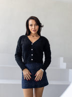 Women's Fluffy V-Neck Button Cardigan in black, alternate view