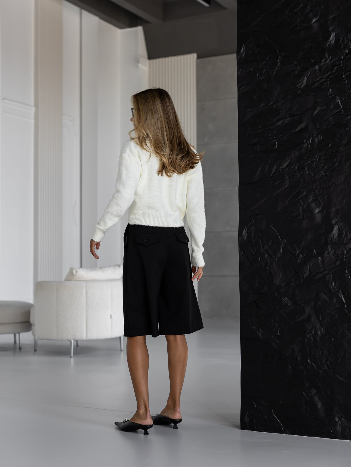 Women's Fluffy V-Neck Button Cardigan in milk, alternate view