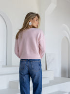 Women's Fluffy V-Neck Button Cardigan in pink, alternate view